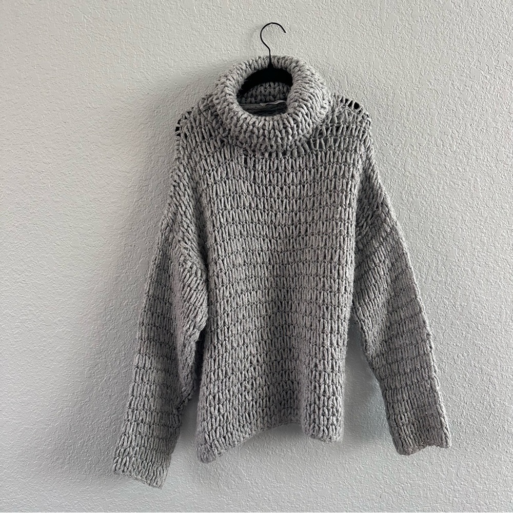 Mango Chunky Knit Turtleneck Sweater in Light Gray